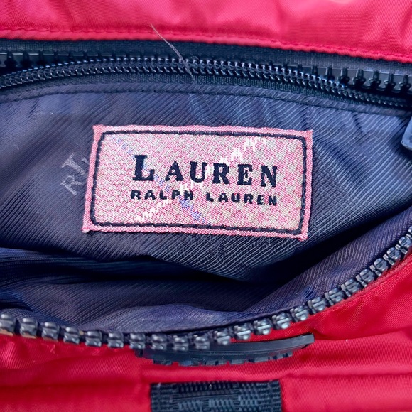 Lauren Ralph Lauren Red Nylon Shoulder Bag Y2K Buckle Hobo Baguette - Picture 6 of 10